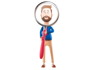 character holding a magnifying glass
