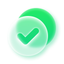 a glassy checkmark with a green circle behind