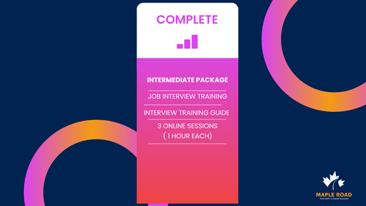 ricing card for the complete services - installment two of two containing in the card: intermediate package, job interview training, interview training guide and 3 online sessions